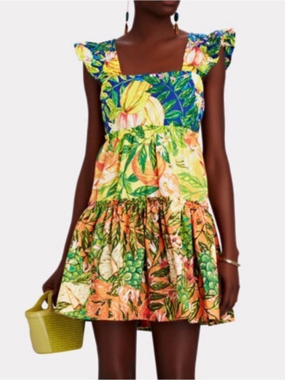 FARM Rio Caipirinha Tiered Floral Mini Dress w/Ruffle Sleeve